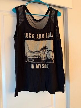 torrid Black Mesh Back 'Rock and Roll' Graphic Tank